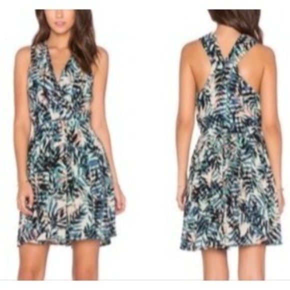 GREYLIN Leaf Lagoon Print Silk Fit and Flare Dress Size Medium - Picture 2 of 6